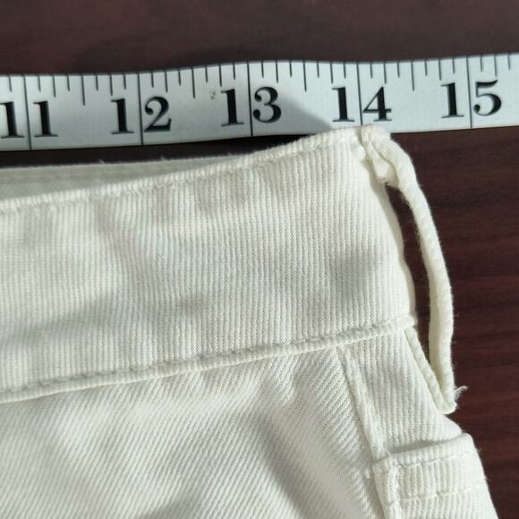 PacSun Embroidered Mini Skirt Women's Size 26 White Denim Fringe Hem Zip Front - Picture 13 of 16